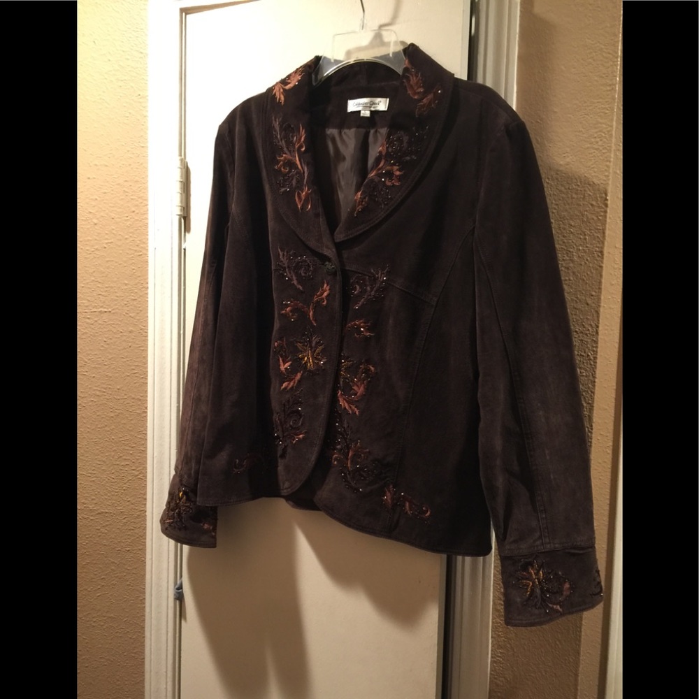 Coldwater creek embroidered suede jacket sz L